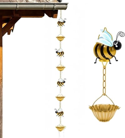 Regenketting - Watervanger Decoratie - Water Geleiden - Bijen Motief - 130 cm Lengte - Goudkleurig
