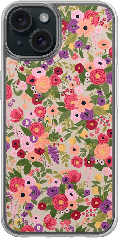 Hoesje geschikt voor iPhone 15 - Floral garden - 2in1 backcover - Bloemen - Multi - Leuke Telefoonhoesjes