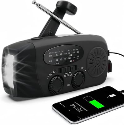 Noodradio op Accu - SOS Zaklamp - 2000mAh Powerbank - Zonnepaneel - Draagbare Radio - Opwindbare Radio - Noodradio Solar Opwindbaar