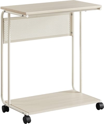 Furnstar C-Vormige Bijzettafel – Met Wieltjes – 55 x 24 x 66 cm – Multifunctioneel Laptop- & Sofa Tafel – Industrieel Design – Crème Wit