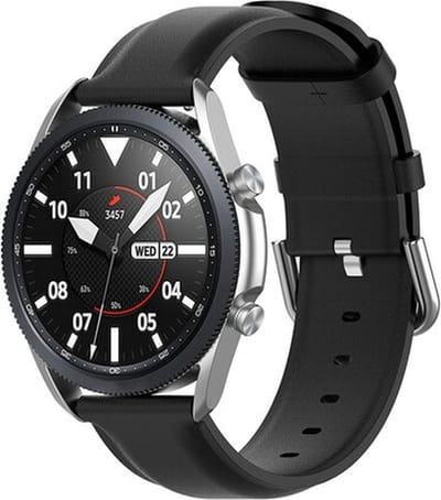 By Qubix - Classic leren bandje 20mm - Zwart - Geschikt voor Samsung Galaxy Watch 7 (40 & 44mm) - Galaxy Watch FE - Galaxy Watch 6 - Galaxy Watch 6 Pro - Galaxy Watch 5 - 5 Pro - Galaxy Watch 4 - 4 Classic - Active 2 - Watch 3 (41mm)