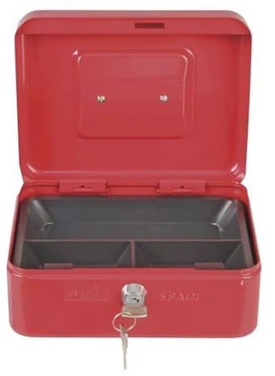 Geldcassette voor bankbiljetten en munten met muntenhouder en 2 sleutels - Rood - 200 x 160 x 70 mm