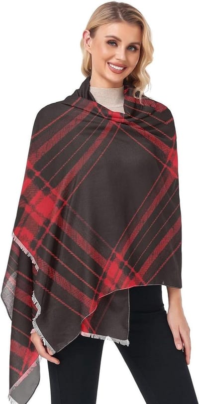 Oversized Sjaal - Warme Halsdoek - Warm Blijven - Zacht Huidvriendelijk - 188x94 cm - Rood Zwart Plaid