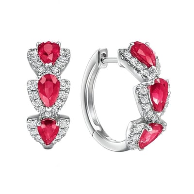Zilverkleurige oorringen met rode druppelvormige zirkonia – elegante sparkle oorbellen voor dames