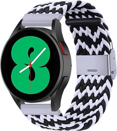By Qubix - Geschikt voor Garmin bandje - Geschikt voor Garmin Venu / Sq / Sq2 / 2 plus - Braided nylon bandje - Zwart / wit - Smartwatch bandje 20mm