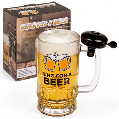 Dailygoods- Bierglas 500 ml met belring - Grappig Glas voor Bierliefhebbers - Unieke Fietsbel - Handvat - Perfect voor Feestjes - Bierbeker