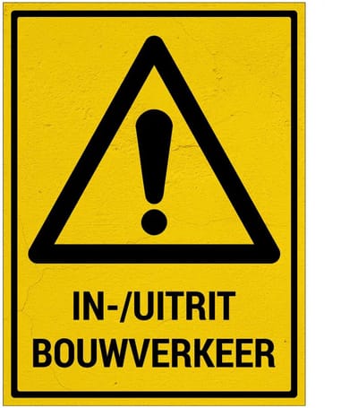 In en uitrit bouwverkeer bord met tekst | Sign Again materiaal | 60 x 45 cm