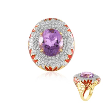 Cavill - Zilveren Vergulde Damesring - 6,75 Karaat Lavendel Amethist Ovaal - Sparkling Zirkonia - Elegante Braziliaanse Edelsteen Ring