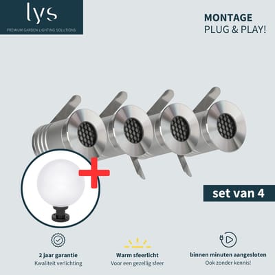 Bodin Grondspots Complete Set van 4 tuinspots - Tuinverlichting -''Buitenverlichting zonder gedoe''- Binnen minuten aangesloten - Milieuvriendelijk Alternatief voor Zonne-energie Tuinverlichting
