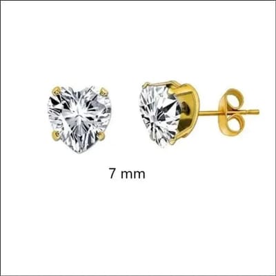 Aramat Jewels | Oorbellen | Stalen Hartjes Oorstekers Zirkonia – Diverse Kleuren & Maten 316L RVS | Goudkleur / 7 mm / Transparant | | | Staal | Kinderen, Volwassenen | Verkleurd niet