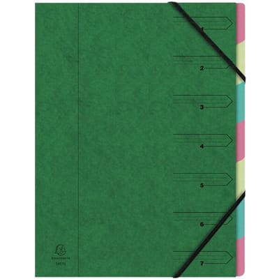 Exacompta Sorteermap met vaste rug en elastosluiting - 7 indelingen - Groen - 54073E