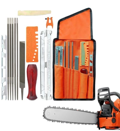 Kettingslijper Set - Vijlen Kettingzaag - Buitenwerk Onderhoud - 14 Stuks Vijlen - Canvas Tas - Grijs