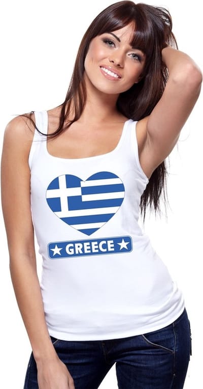 Griekenland singlet shirt/ tanktop met Griekse vlag in hart wit dames S