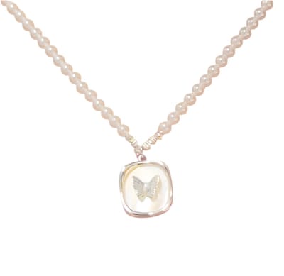 Butterfly Square Pearl Necklace Silver