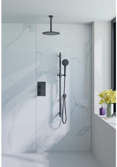 FugaFlow Eccelente Sobrado Badkamer Inbouw Regendoucheset - thermostatisch - plafondarm -glijstang - 25cm hoofddouche - handdouche rond - zwart mat