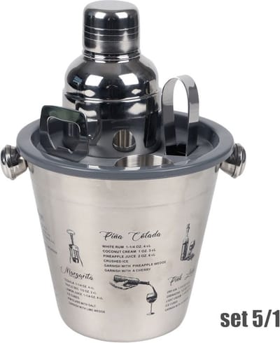 Cocktailshaker Set – INOX Silver Line – 5-delige Barman Set – Bartender Accessoires – Roestvrij Staal – Luxe Bar Set