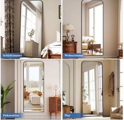 Staande Spiegel met Gebogen Hoeken - 52x142 cm - Zwart - Hoeken 52x142 cm, Full Body - Medahomestore