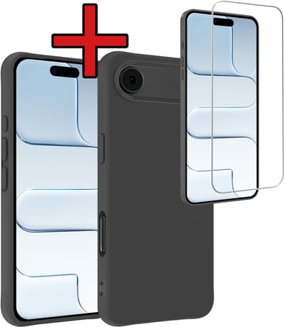 Hoesje - Met Screenprotector - Geschikt voor Apple iPhone Air - Sterk & Shockproof - Telefoon Hoes - Back Cover - Siliconen Case - Telefoonhoes - Zwart
