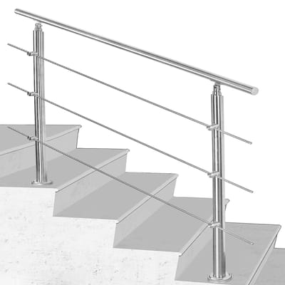 Trapleuning 150 cm met 3 dwarsbalken roestvrijstalen leuning zilverkleurig Eenvoudig te installeren set geschikt voor alle trappen