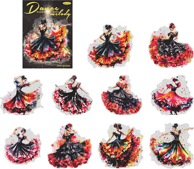 Ainy Flamenco Zwart PET Stickers 10 stuks voor bullet journal, fotoalbum, laptop, telefoon, waterfles en zelfs als muursticker | knutselen stickervellen voor kinderen en volwassenen