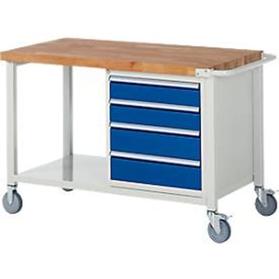 Werkbank serie 8162, verrijdbaar, 4 schuifladen,  B 1250 x D 700 x H 880 mm