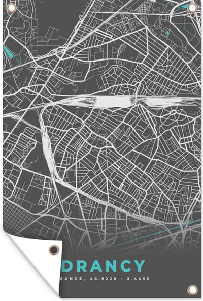 Muurdecoratie Drancy - Frankrijk - Plattegrond - Kaart - Stadskaart - 120x180 cm - Tuinposter - Tuindoek