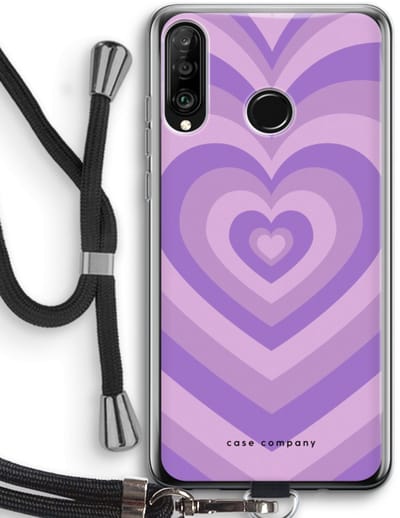 Case Company® - Hoesje met koord geschikt voor Huawei P30 Lite hoesje met Koord - Hart Paars - Telefoonhoesje met Zwart Koord - Bescherming aan alle Kanten en Over de Schermrand