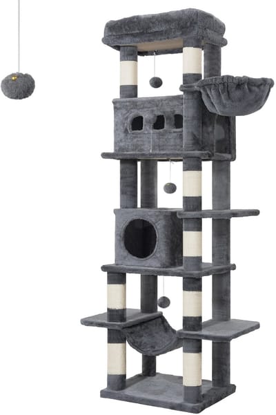 NordHaus Kattenboom 170 cm - Krabpaal & Kat Klimmeubel - 8 Sisal Palen - Multi-Level Toren voor Meerdere Katten - Donkergrijs