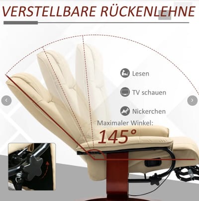 Relaxfauteuil – Handmatig Verstelbare Rugleuning En Voetensteun – Draaibaar Voor Woonkamer En Leeshoek – Kunstleer Cremewit