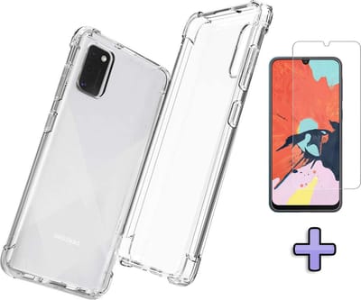 HB Hoesje Geschikt voor Samsung Galaxy A41 - Transparant - Anti Shock Back Cover + Tempered Glazen Screenprotector