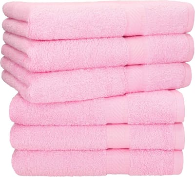 Famanu - Handdoekenset, 6 stuks, afmetingen 50 x 100 cm, 100% katoen, goed drogend, lichte kwaliteit, ideaal voor sport, strand, reizen, kleur roze