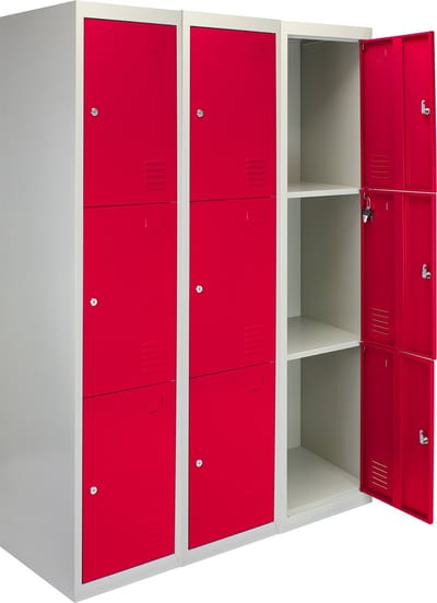 3 x lockerkast metaal - rood - 180x38x45cm - driedeurs flatpack