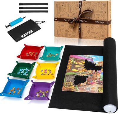 Puzzelmat - Legpuzzel Rolmat - Puzzels Opbergen - Met Sorteerbakken - Tot 2000 Stukjes - Zwart Blauw