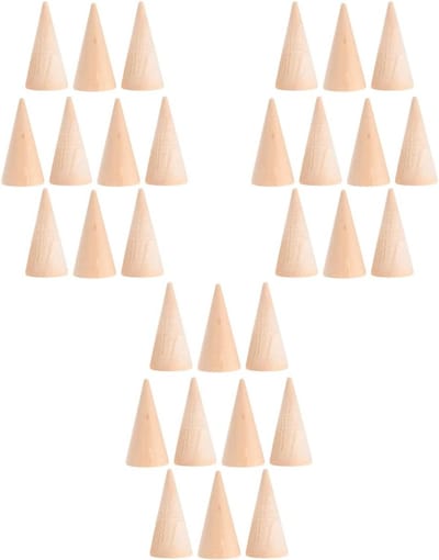 Houten ringhouder voor DIY knutselprojecten: 30 mini kerstboom modellen, hoogte 5 cm, perfect voor feestdecoratie en schoolprojecten