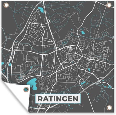 Tuin poster Stadskaart – Plattegrond – Duitsland – Blauw – Ratingen – Kaart - 200x200 cm - Tuindoek