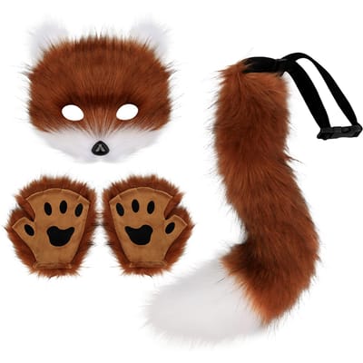 Therian Masker en Staart, Dierlijke Staart Handschoenen Set Voor Podiumoptreden Feestbedankjes brown