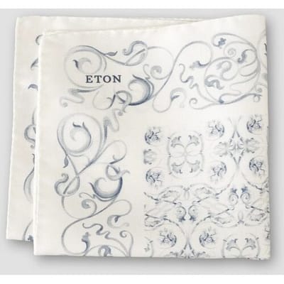 Eton Pochet Elegant Floral Motif Luxury Silk Oxford Weave Wit / male