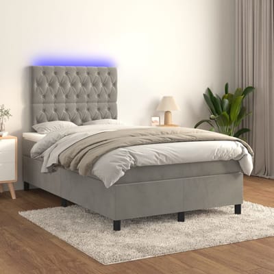 vidaXL - Boxspring - met - matras - en - LED - fluweel - lichtgrijs - 120x200 - cm
