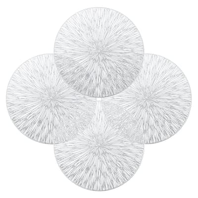 QTTVBTNA - 4-delige Set Placemat - PVC - Herbruikbaar en hittebestendig - Tafelaccessoire - Tafeldecoraties - Zilver - Ø38cm