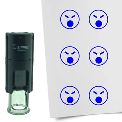 CombiCraft Stempel Smiley Boos 10mm rond - Blauwe inkt