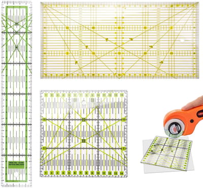 Dailygoods- Patchworkliniaal 15 x 30 cm - 15 x 15 cm - 5 x 30 cm - Verstelbaar - Hoekindicatoren 30°/45°/60° - Duurzaam Acryl - Quiltliniaal