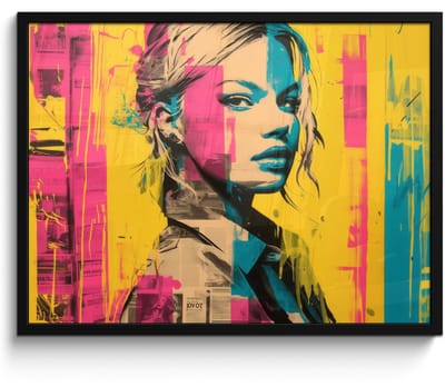 Poster in lijst - Fotolijst 80x60 cm - Posters - Vrouw - Verfstrepen - Gekleurd - Posterlijst zwart - Decoratie - Wanddecoratie woonkamer - Muurdecoratie slaapkamer