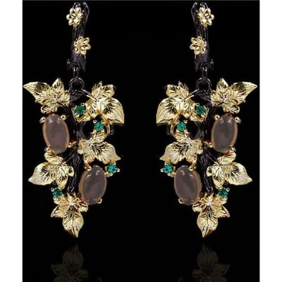 Nouveau Pendentif Élégant Noir Or Pierre Précieuse Transparente Boucles d'Oreilles Fleur Boucles d'Oreilles Pierre de Cristal Bijoux pour Femmes black