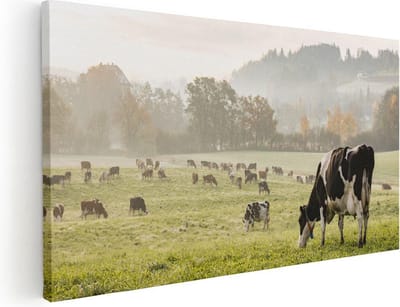Artaza Canvas Schilderij Koe - 40x20 cm - Klein - Wanddecoratie Koeien - Muurdecoratie Weiland - Schilderijen Op Canvas Natuur