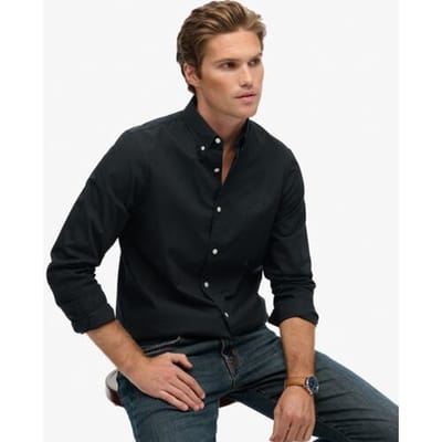 Superdry Essentials Tailored Lite Overhemd Black Grootte: L