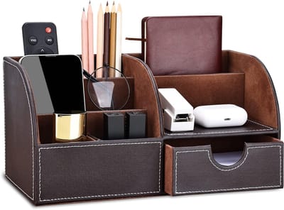 Multifunctionele Bureau Organizer van PU Leer voor Pennen, Potloden en Kantoorbenodigdheden - Ruimtebesparend en Stijlvol Ontwerp