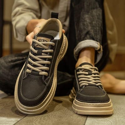 Martin Boots Heren High Top Herfst en Zomer Nieuwe Britse Stijl Retro Mid-top Hoogteverhogend Anti-slip Leer Werkschoenen 44 black