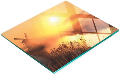 Multifunctioneel decoratief glazen keukenbord met zon- en windmolenmotief, 60x52 cm