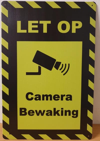 Camera Bewaking Reclamebord van metaal METALEN-WANDBORD - MUURPLAAT - VINTAGE - RETRO - HORECA- BORD-WANDDECORATIE -TEKSTBORD - DECORATIEBORD - RECLAMEPLAAT - WANDPLAAT - NOSTALGIE -CAFE- BAR -MANCAVE- KROEG- MAN CAVE