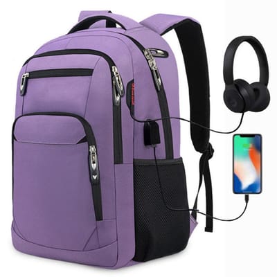 HAUSS SPOLE Rugzak met USB Oplaadpoort - 18 inch Met Anti -Luxe Laptop Rugtas - Diefstalvak - Grote Capaciteit En Comfortabel Draagcomfort - Voor Werk, School En Reizen - Waterafstotend - Lichtgewicht - Casual Travel - Oxford Stof - Paars